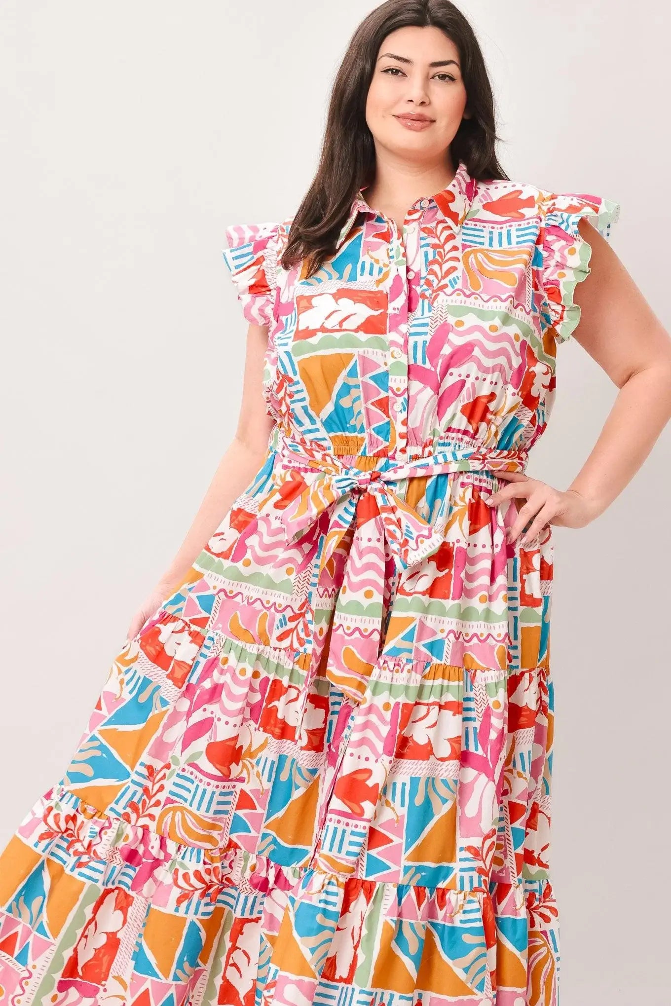 RIVIERA MOSAIC WOVEN MIDI DRESS - Flying Tomato - Flyclothing LLC