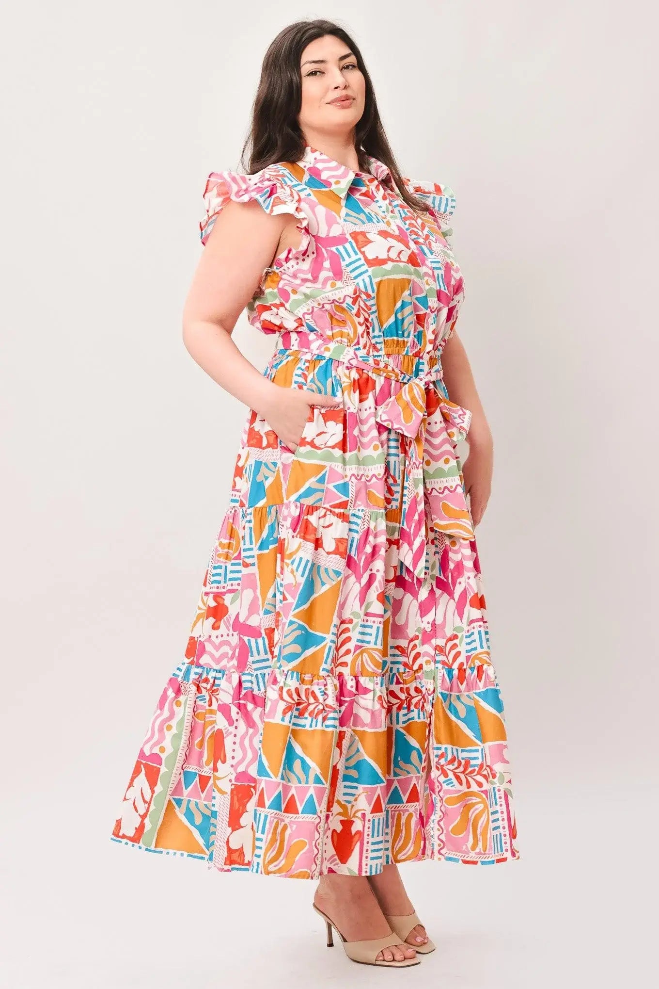 RIVIERA MOSAIC WOVEN MIDI DRESS - Flying Tomato - Flyclothing LLC