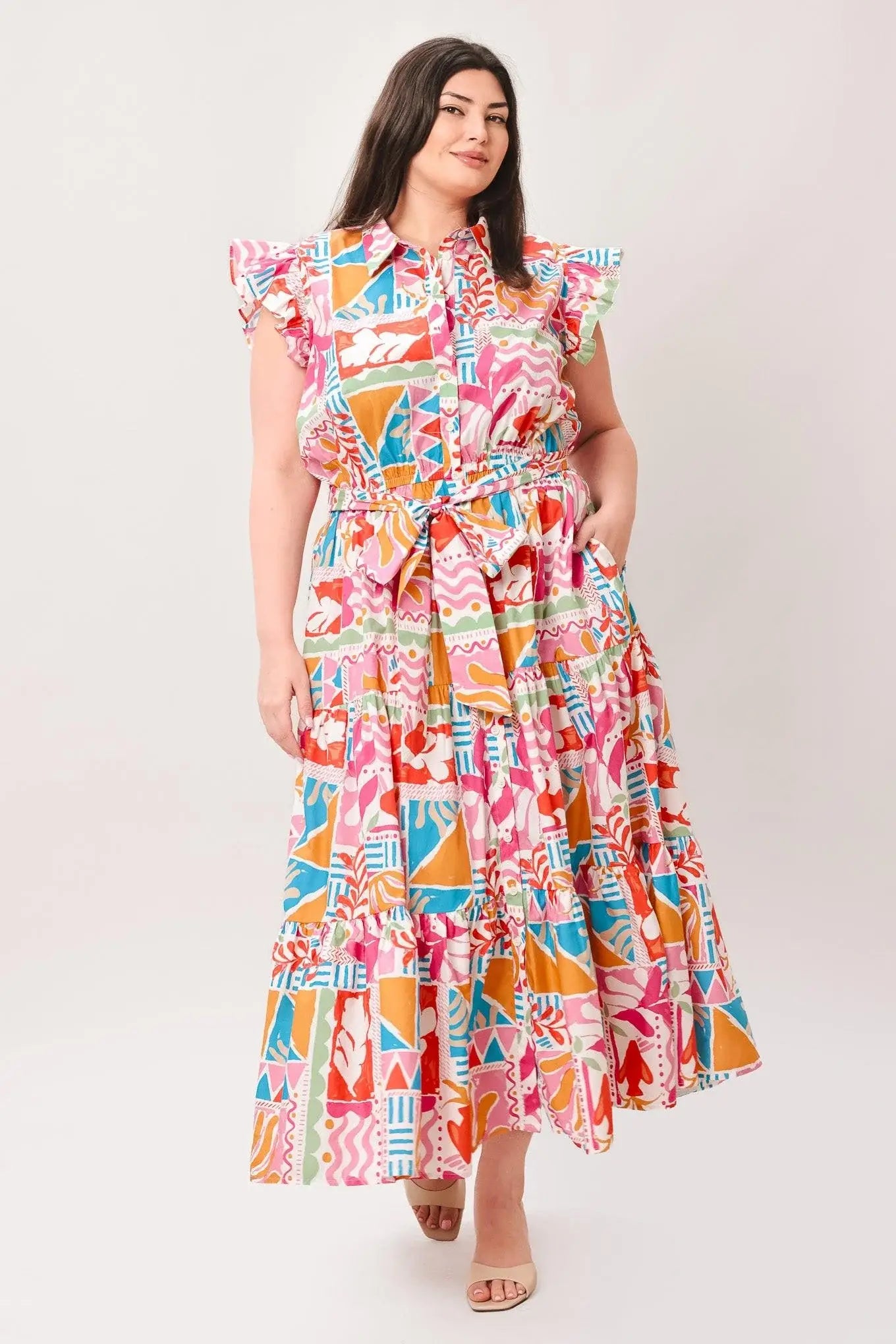 RIVIERA MOSAIC WOVEN MIDI DRESS - Flying Tomato - Flyclothing LLC