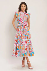 RIVIERA MOSAIC WOVEN MIDI DRESS - Flying Tomato - Flyclothing LLC