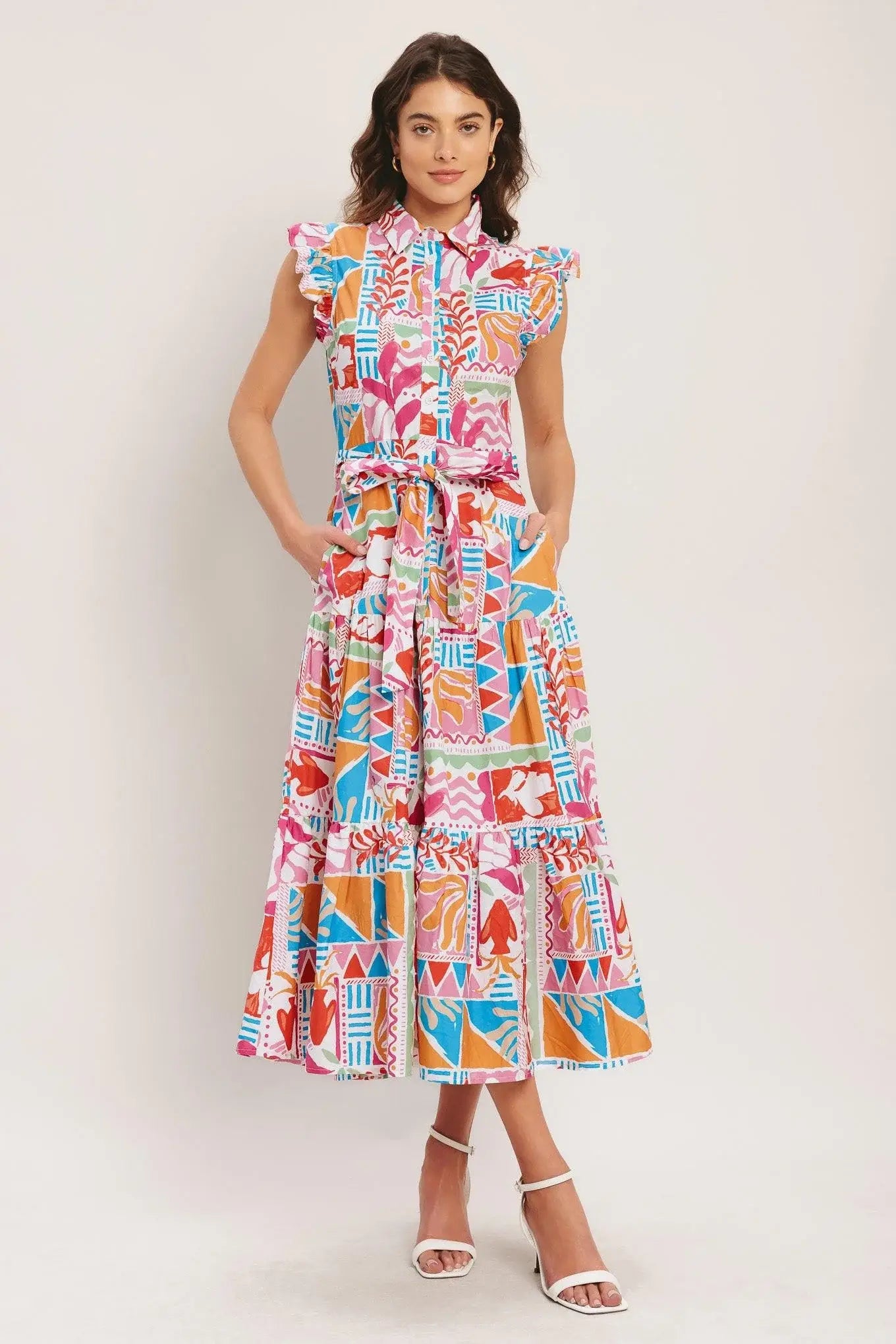 RIVIERA MOSAIC WOVEN MIDI DRESS - Flying Tomato - Flyclothing LLC