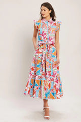 RIVIERA MOSAIC WOVEN MIDI DRESS - Flying Tomato - Flyclothing LLC
