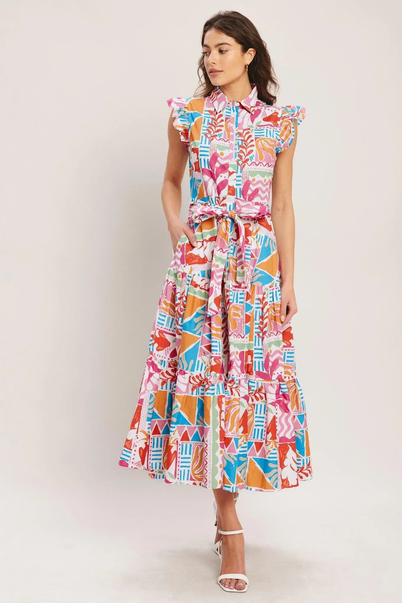 RIVIERA MOSAIC WOVEN MIDI DRESS - Flying Tomato - Flyclothing LLC