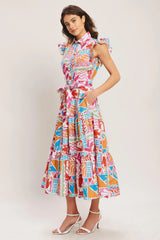 RIVIERA MOSAIC WOVEN MIDI DRESS - Flying Tomato - Flyclothing LLC