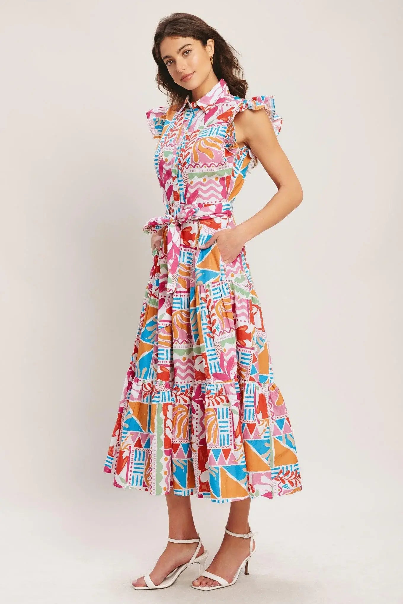 RIVIERA MOSAIC WOVEN MIDI DRESS - Flying Tomato - Flyclothing LLC