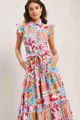 RIVIERA MOSAIC WOVEN MIDI DRESS - Flying Tomato - Flyclothing LLC