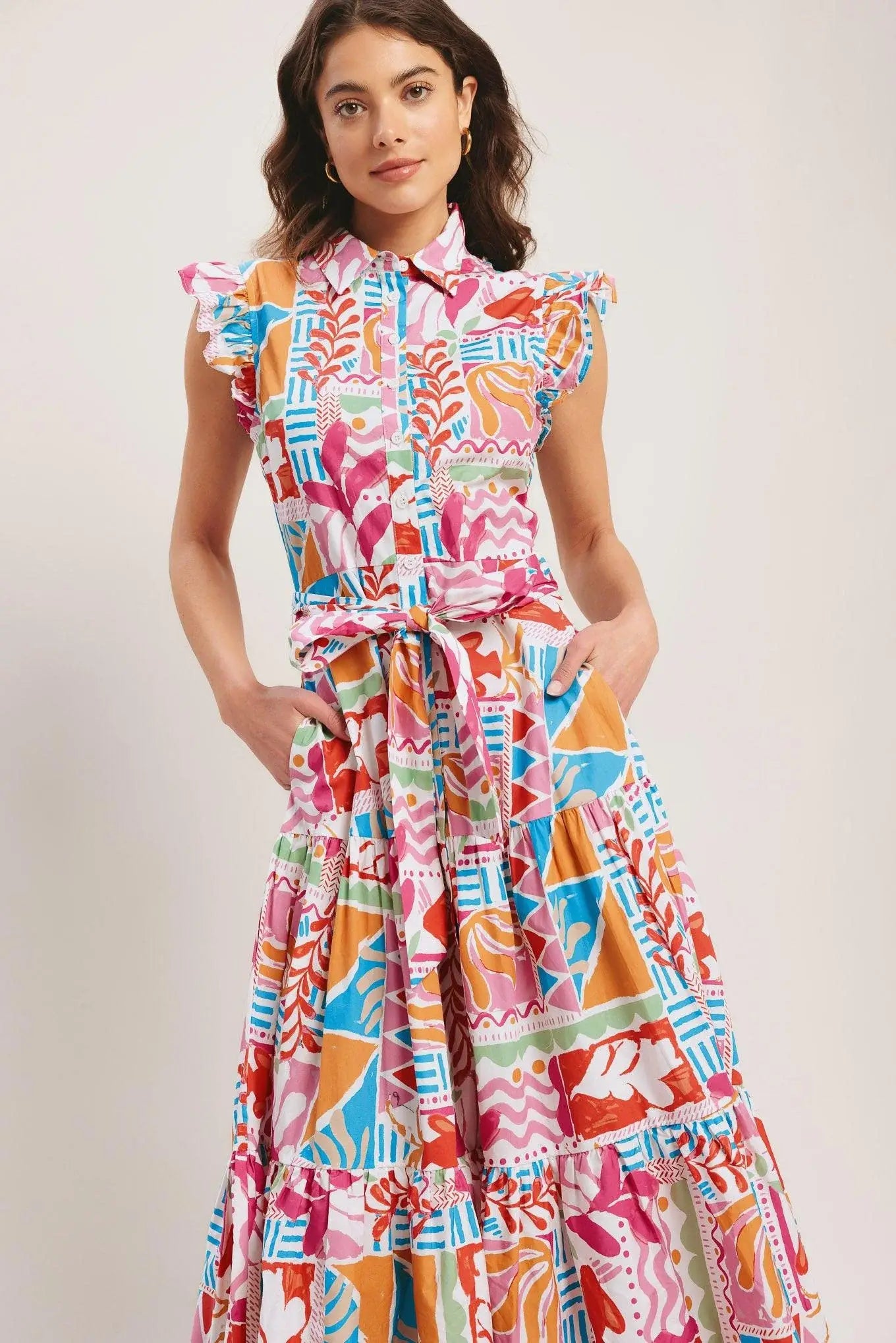 RIVIERA MOSAIC WOVEN MIDI DRESS - Flying Tomato - Flyclothing LLC