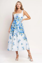 CLASSIC BLOOM DAY WOVEN MIDI DRESS - Flying Tomato - Flyclothing LLC