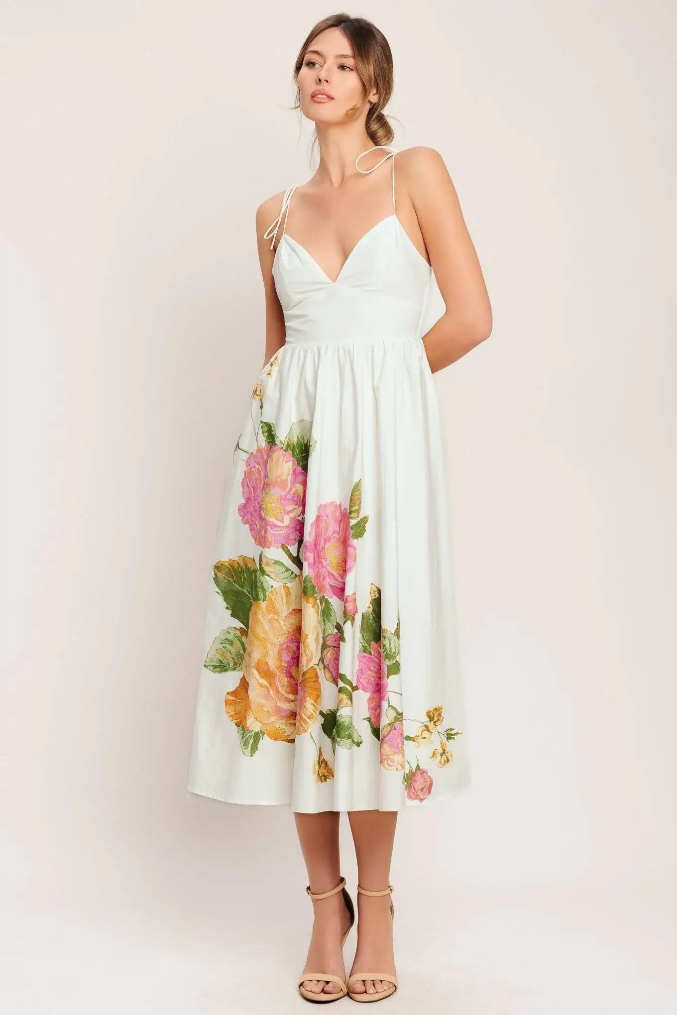 POETIC BLOOM WOVEN MIDI DRESS - Flying Tomato - Flyclothing LLC