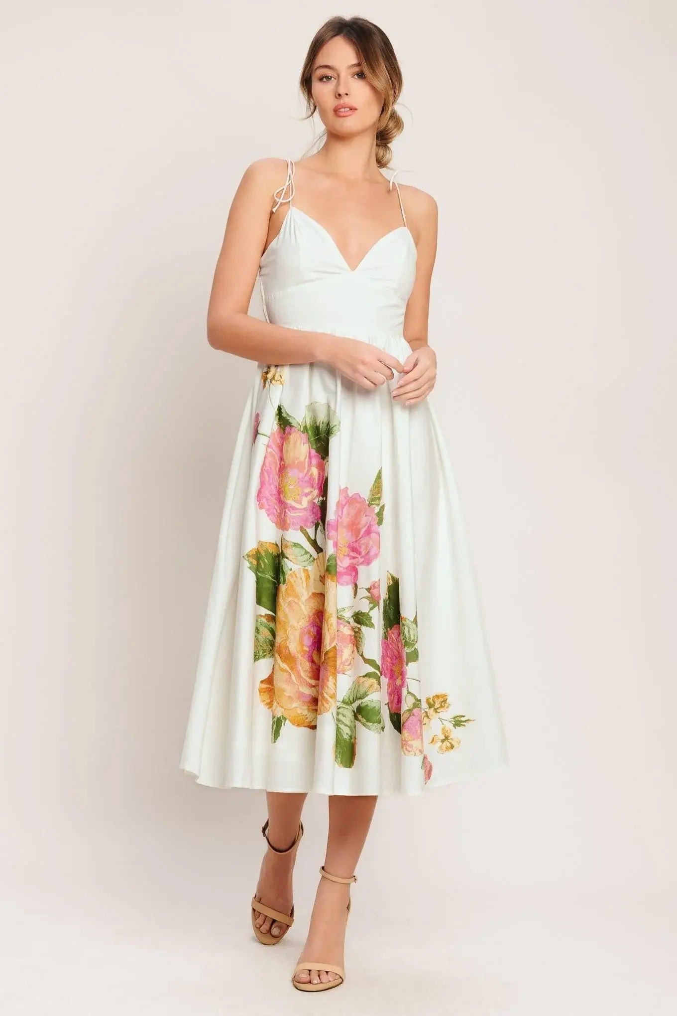 POETIC BLOOM WOVEN MIDI DRESS - Flying Tomato - Flyclothing LLC