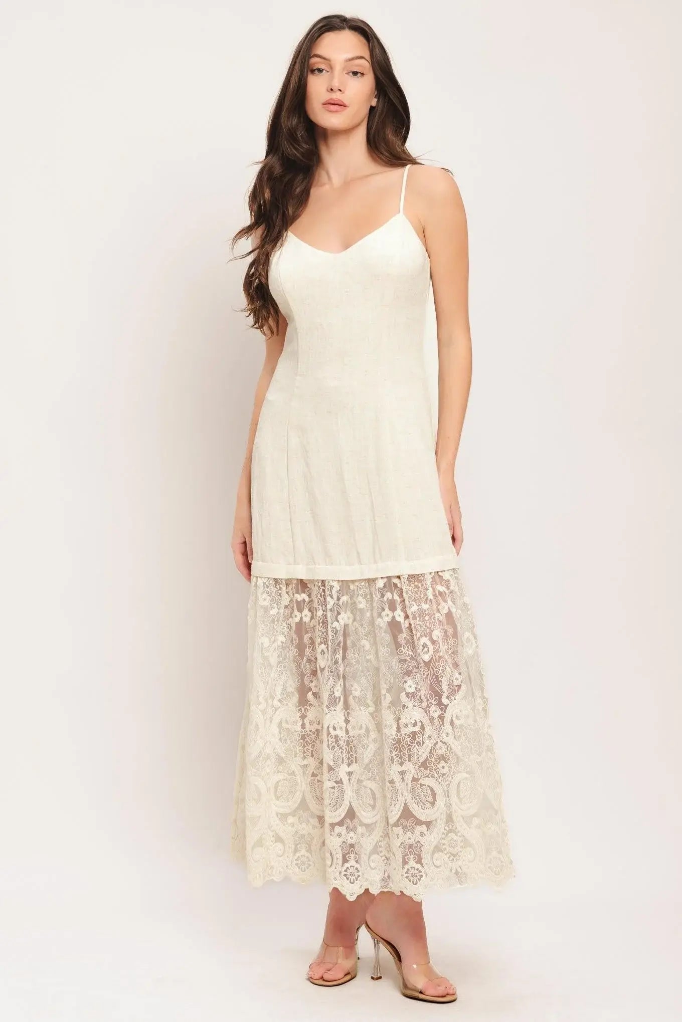 MILK PETAL WOVEN LACE MIDI DRESS - Flying Tomato - Flyclothing LLC