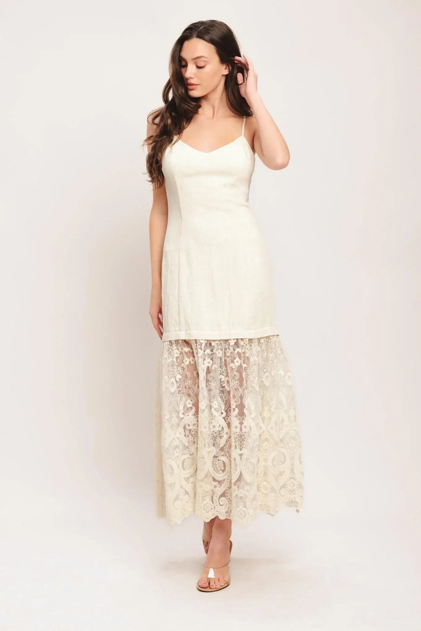MILK PETAL WOVEN LACE MIDI DRESS - Flying Tomato - Flyclothing LLC
