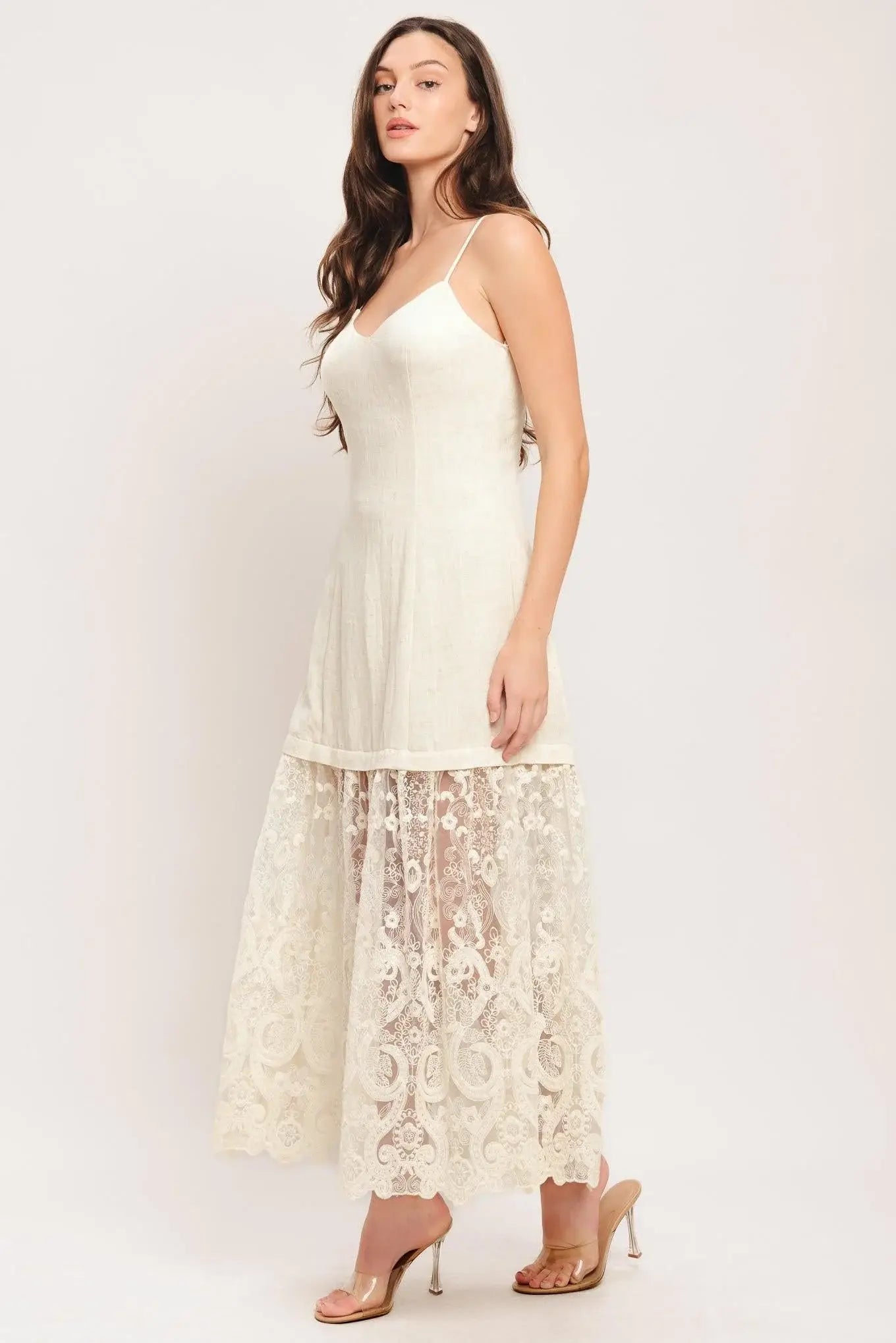MILK PETAL WOVEN LACE MIDI DRESS - Flying Tomato - Flyclothing LLC