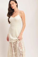 MILK PETAL WOVEN LACE MIDI DRESS - Flying Tomato - Flyclothing LLC