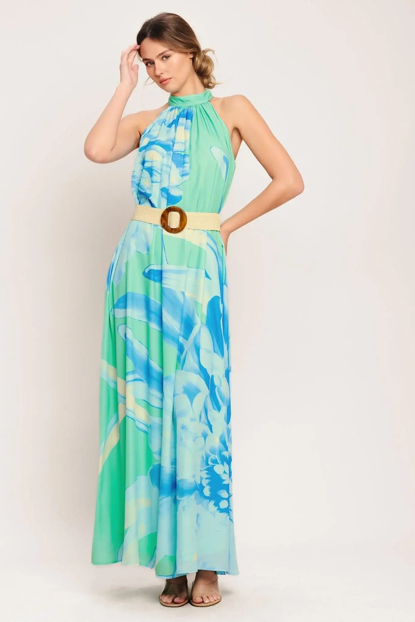 BLUE HORIZON WOVEN MAXI DRESS - Flying Tomato - Flyclothing LLC