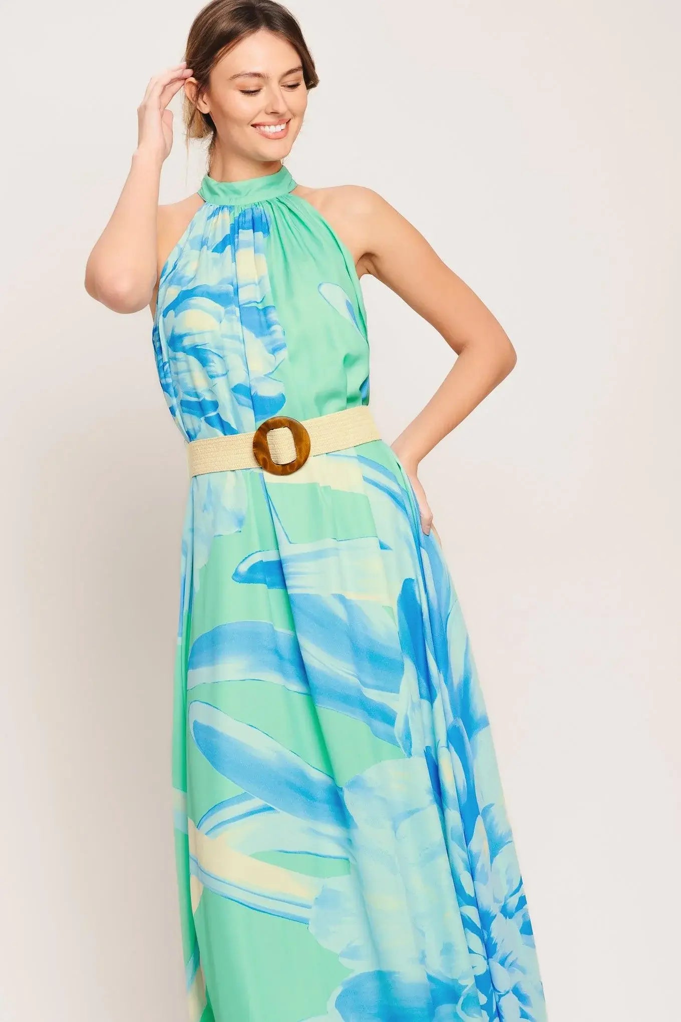 BLUE HORIZON WOVEN MAXI DRESS - Flying Tomato - Flyclothing LLC