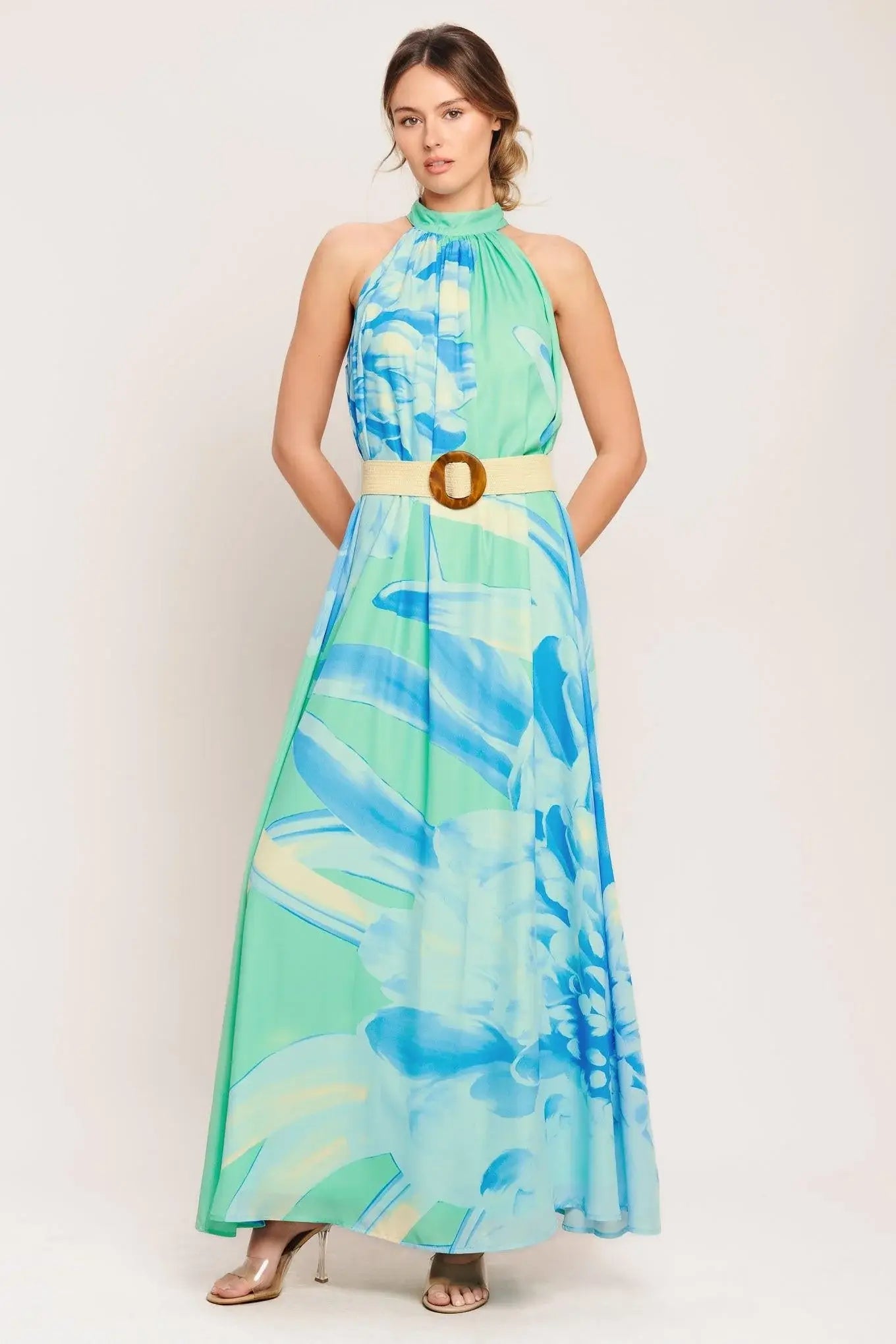 BLUE HORIZON WOVEN MAXI DRESS - Flying Tomato - Flyclothing LLC