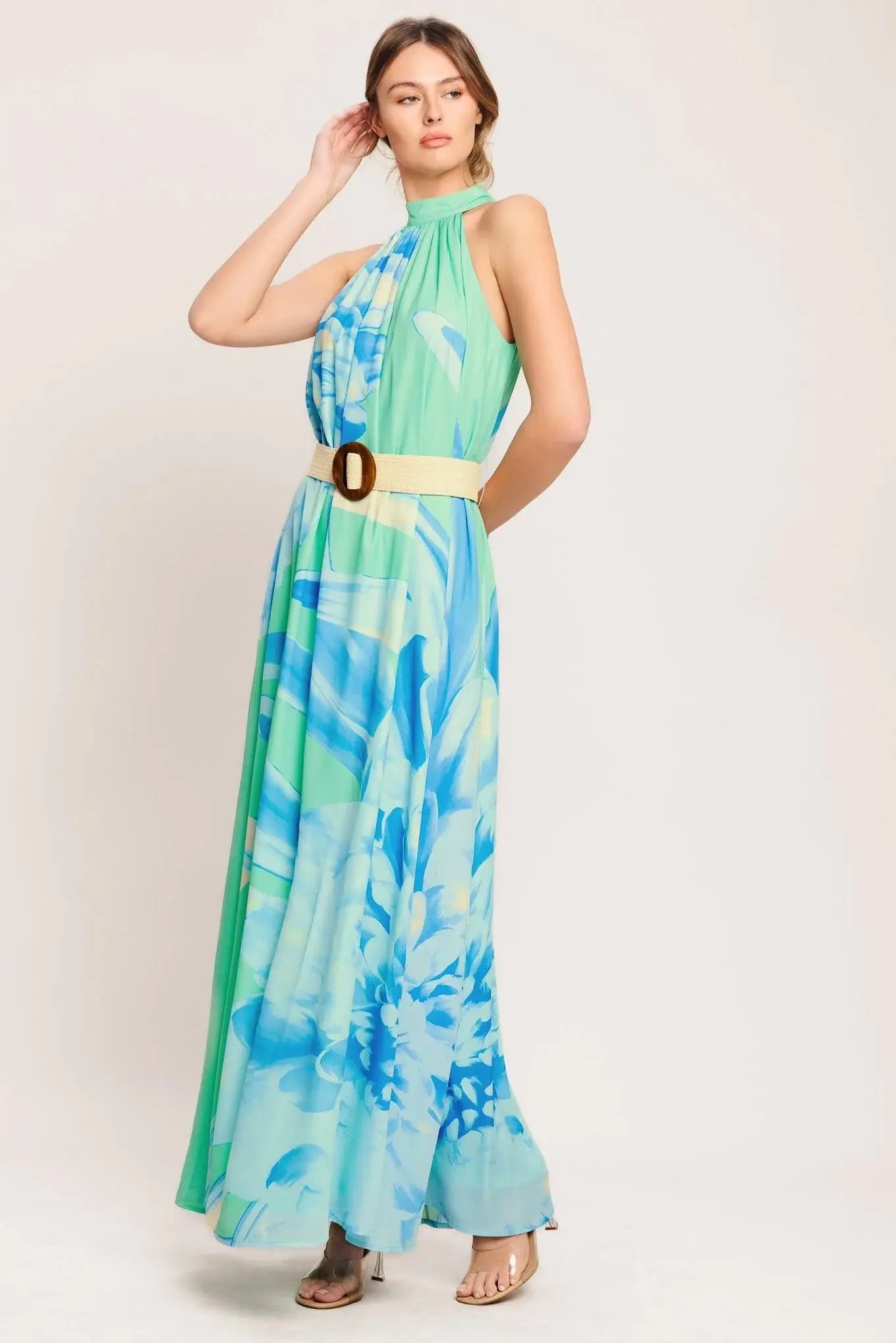 BLUE HORIZON WOVEN MAXI DRESS - Flying Tomato - Flyclothing LLC
