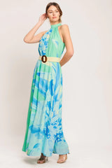 BLUE HORIZON WOVEN MAXI DRESS - Flying Tomato - Flyclothing LLC