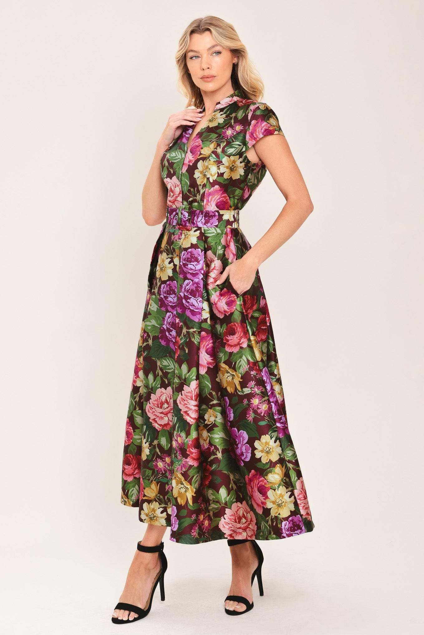FRESH CANVAS FLORAL WOVEN MIDI DRESS