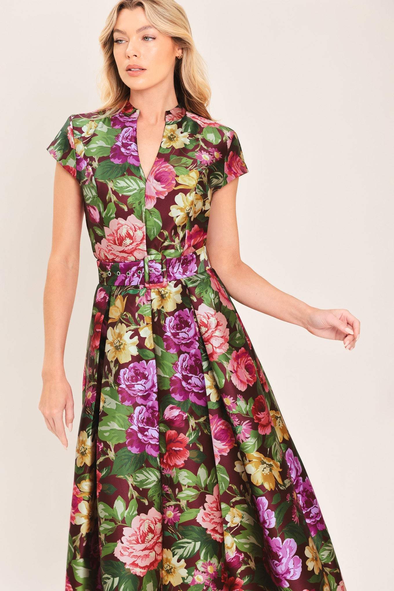 FRESH CANVAS FLORAL WOVEN MIDI DRESS