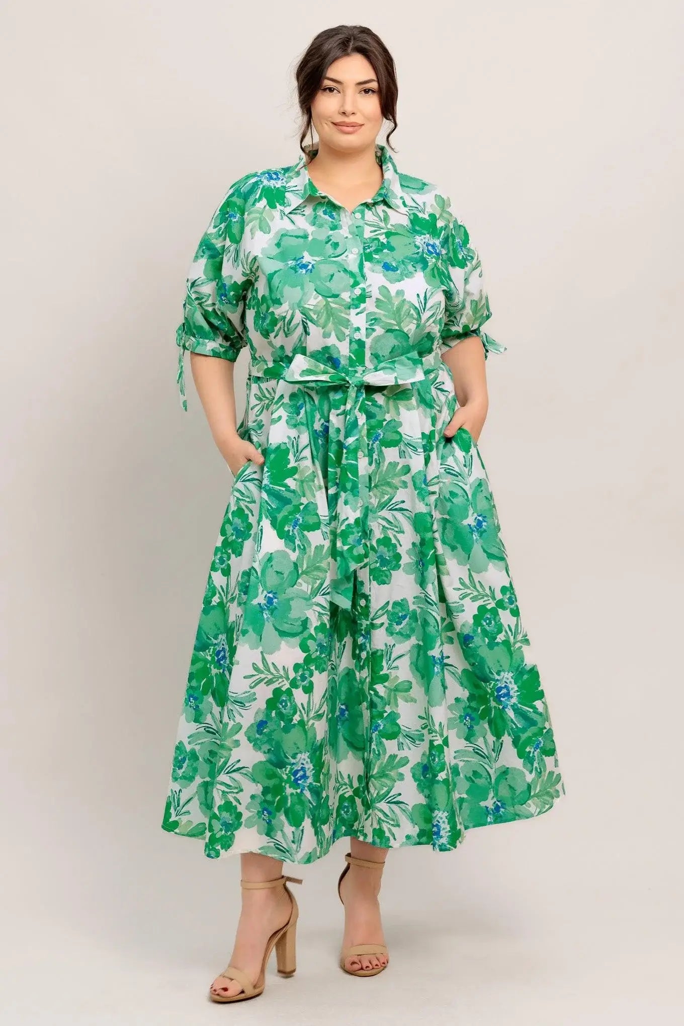 SIMPLY IN BLOOM WOVEN MIDI SHIRT DRESS - Flying Tomato - Flyclothing LLC