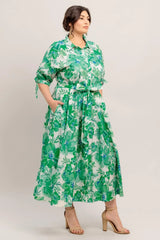 SIMPLY IN BLOOM WOVEN MIDI SHIRT DRESS - Flying Tomato - Flyclothing LLC
