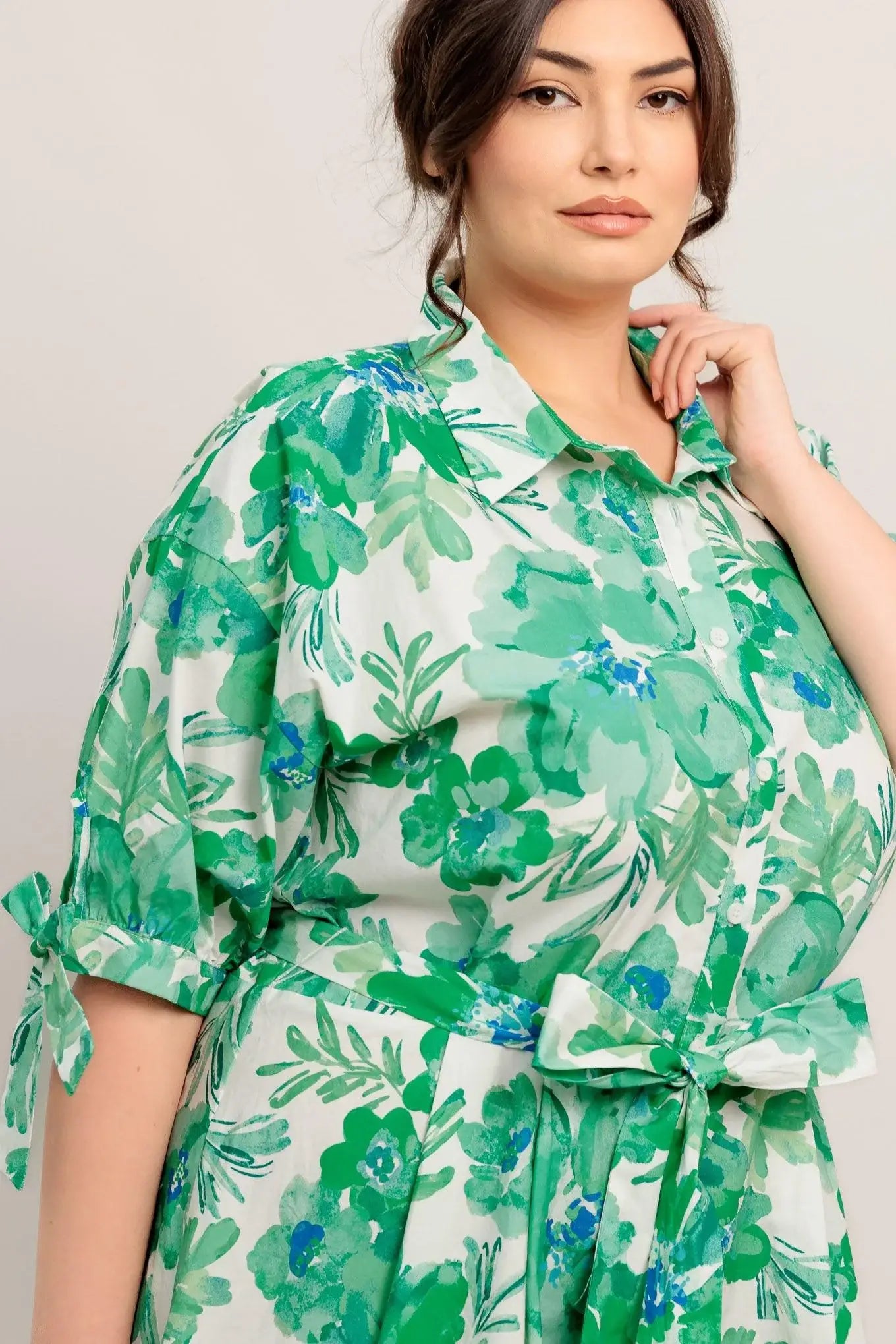 SIMPLY IN BLOOM WOVEN MIDI SHIRT DRESS - Flying Tomato - Flyclothing LLC