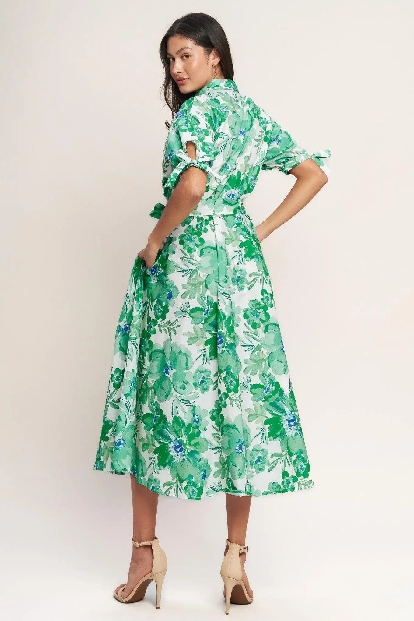 SIMPLY IN BLOOM WOVEN MIDI SHIRT DRESS - Flying Tomato - Flyclothing LLC