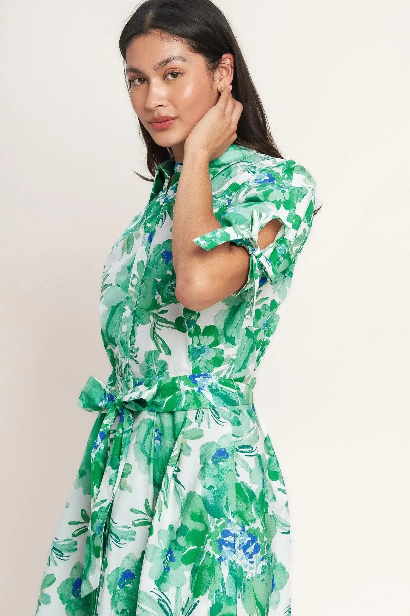 SIMPLY IN BLOOM WOVEN MIDI SHIRT DRESS - Flying Tomato - Flyclothing LLC