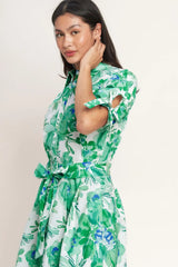 SIMPLY IN BLOOM WOVEN MIDI SHIRT DRESS - Flying Tomato - Flyclothing LLC