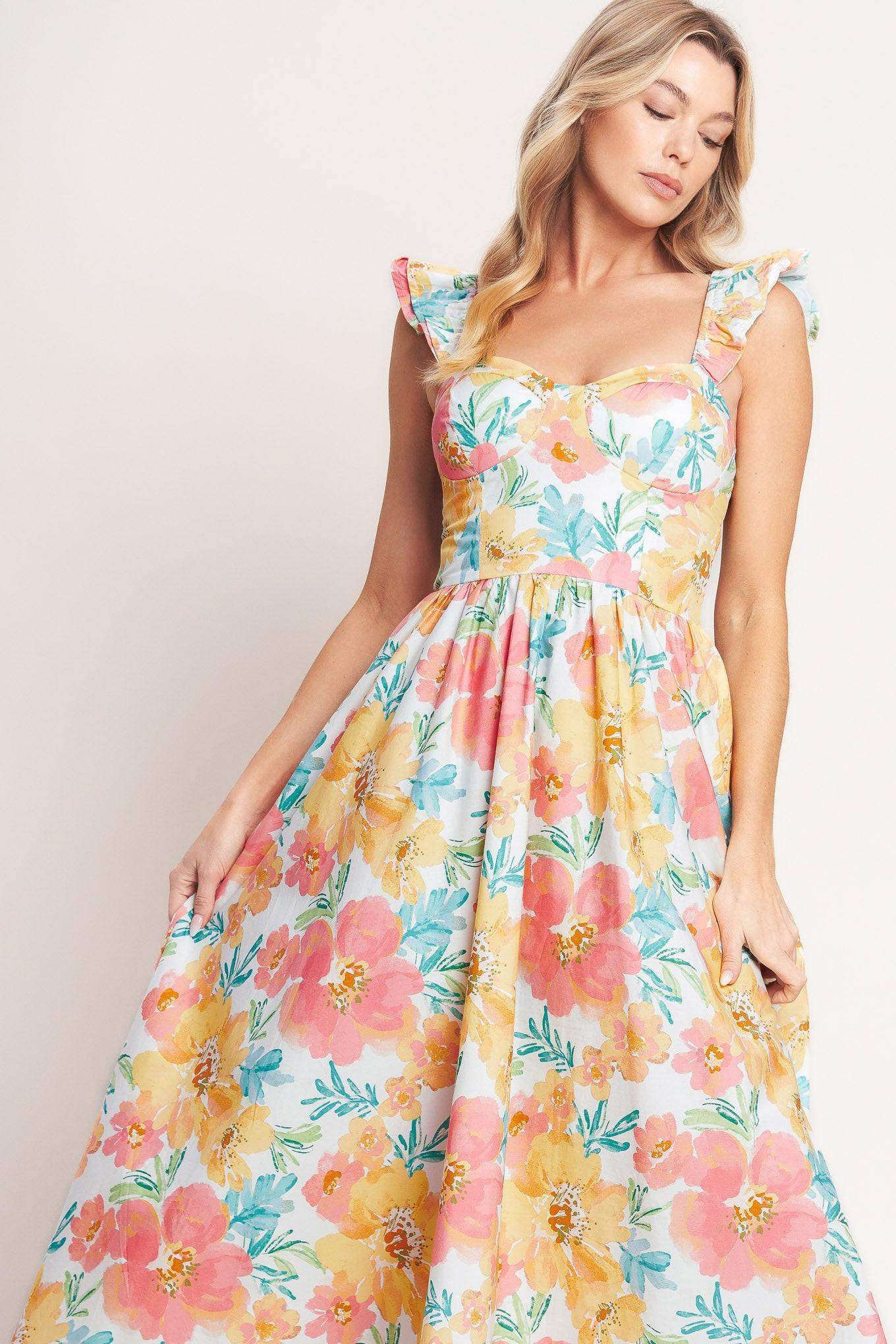 SOFT SUNSHINE WOVEN MIDI DRESS - Flying Tomato - Flyclothing LLC