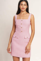 ON MY WAY PINK WOVEN TWEED MINI DRESS - Flying Tomato - Flyclothing LLC