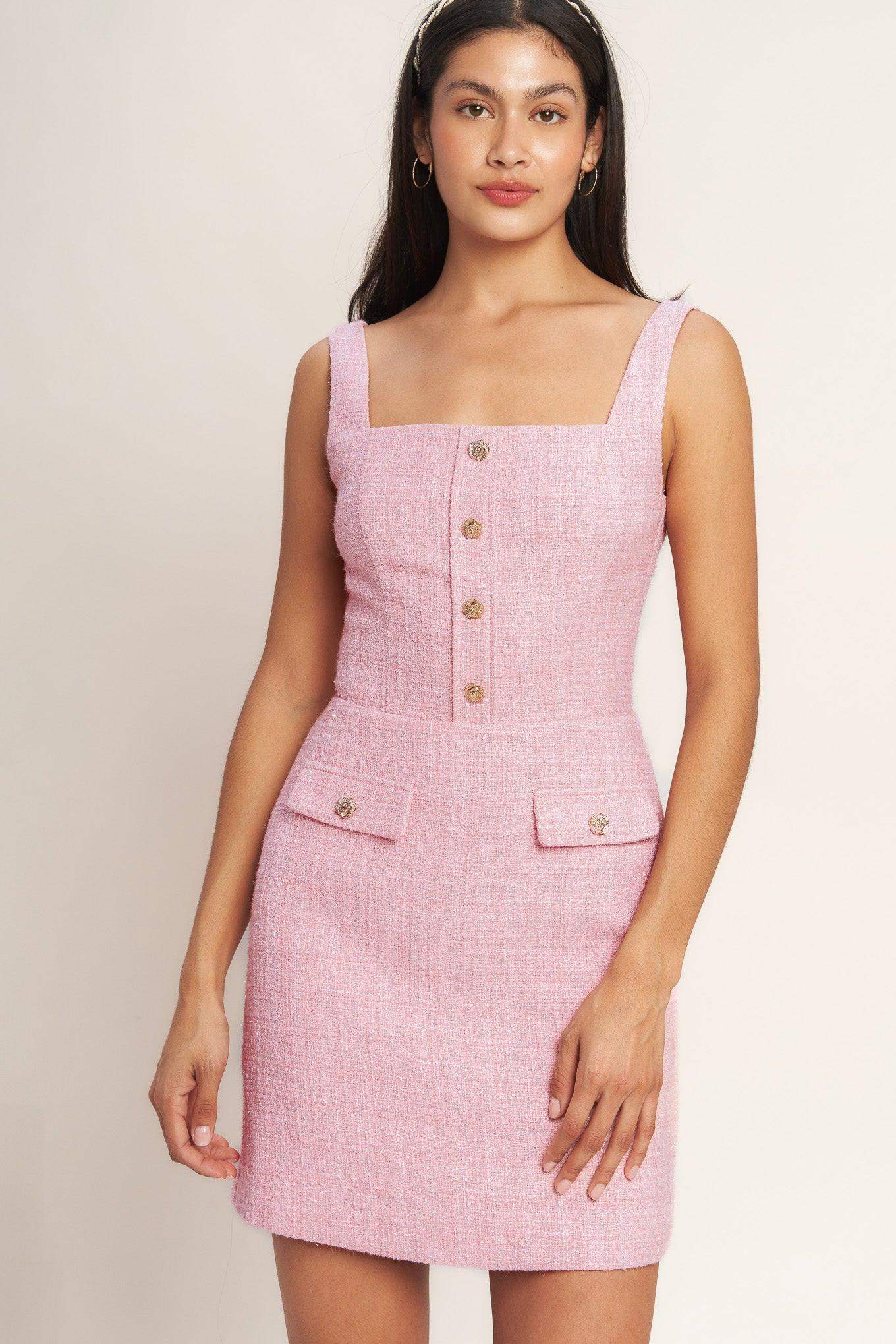 ON MY WAY PINK WOVEN TWEED MINI DRESS - Flying Tomato - Flyclothing LLC