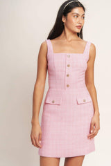 ON MY WAY PINK WOVEN TWEED MINI DRESS - Flying Tomato - Flyclothing LLC
