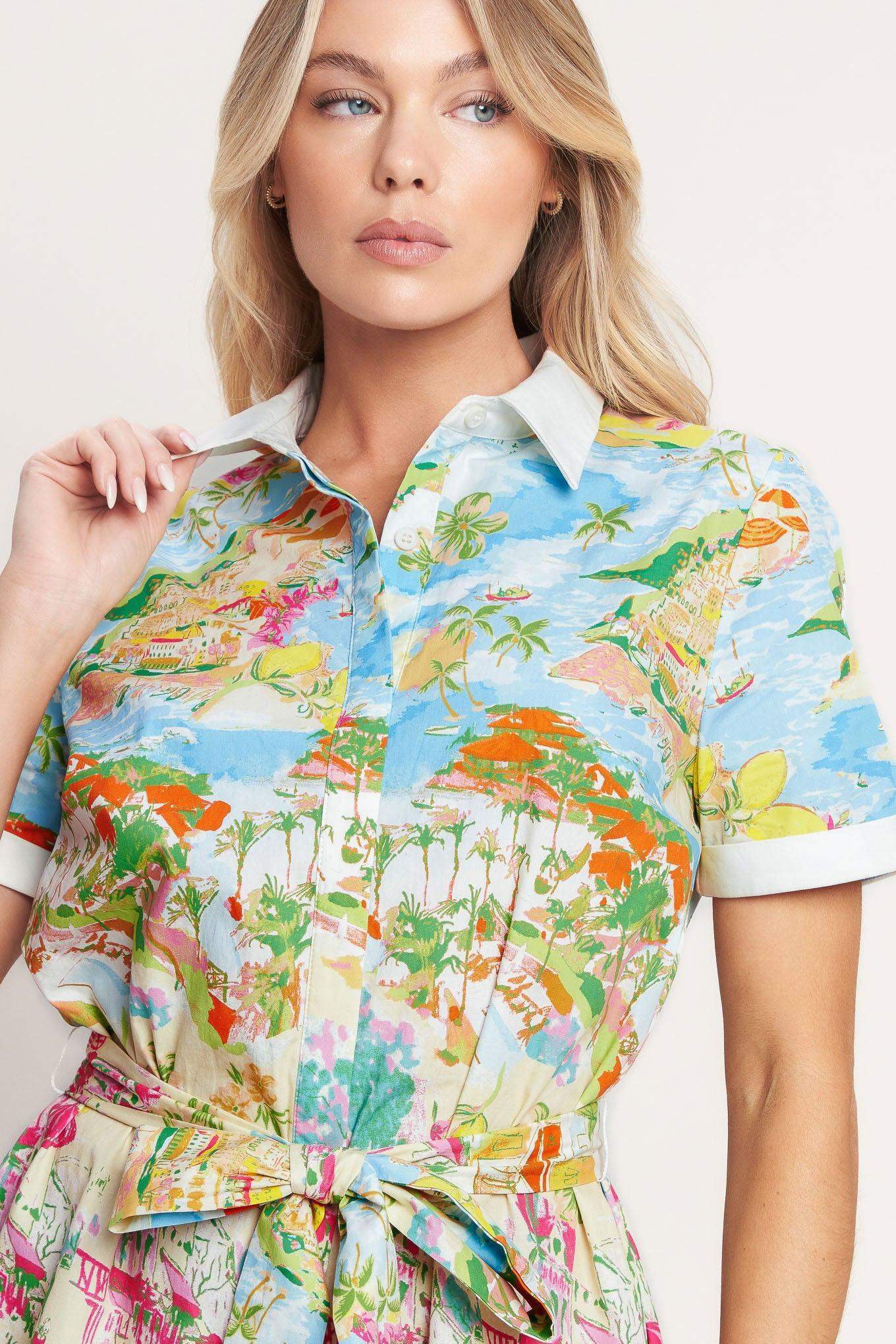 COASTAL MARKET WOVEN MINI DRESS - Flying Tomato - Flyclothing LLC