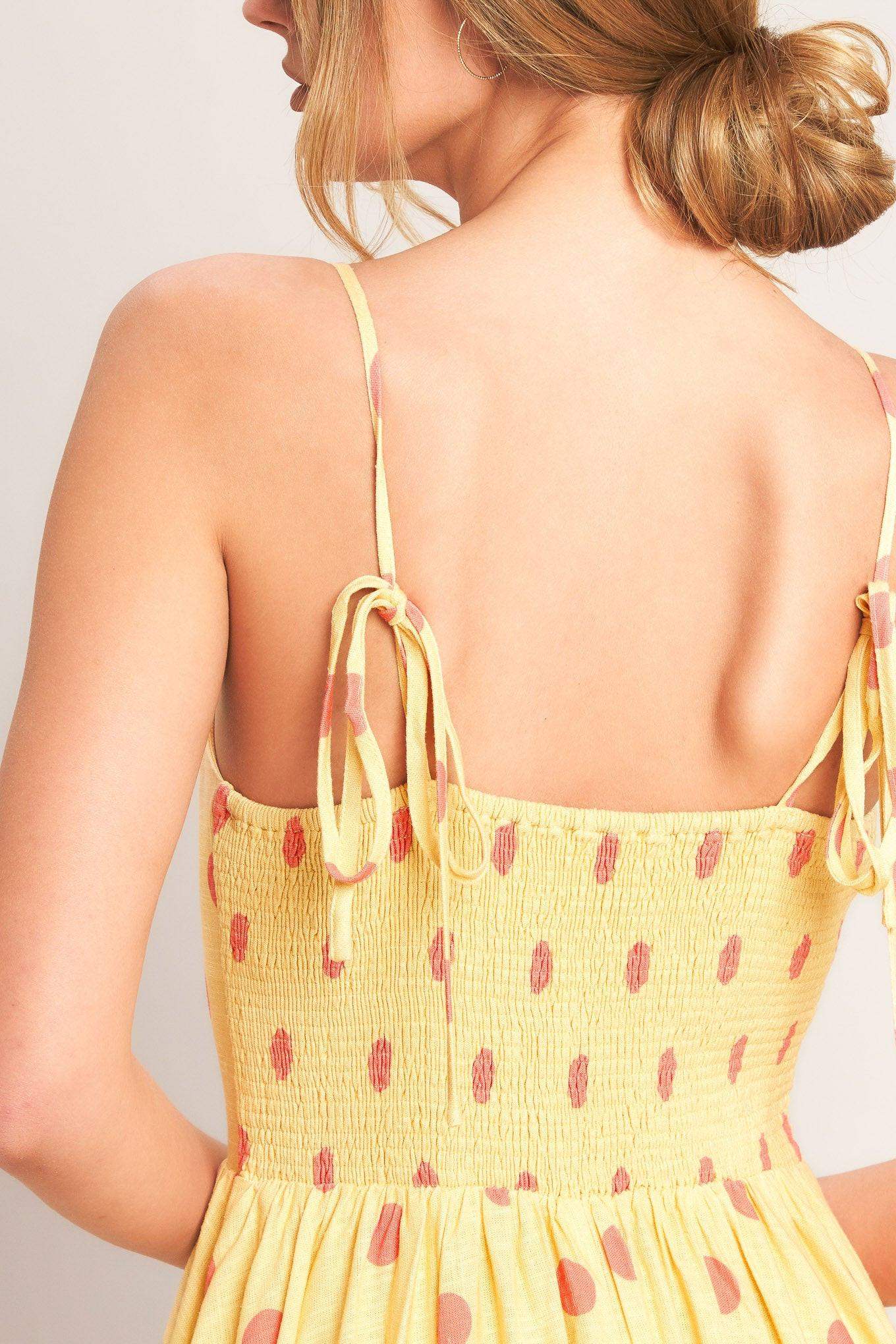 GOLDEN SUMMER POLKA WOVEN MIDI DRESS - Flying Tomato - Flyclothing LLC