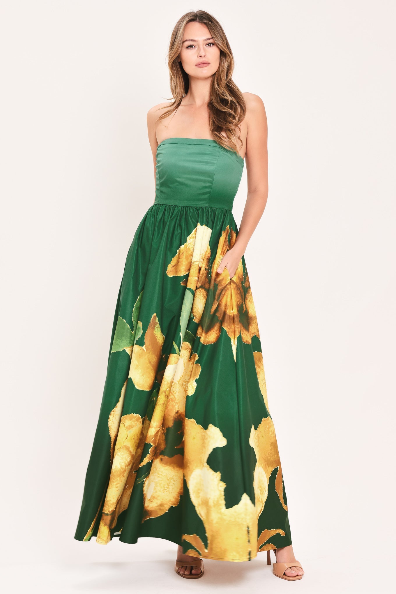 GOLDEN ROSE AFTERGLOW WOVEN MAXI DRESS