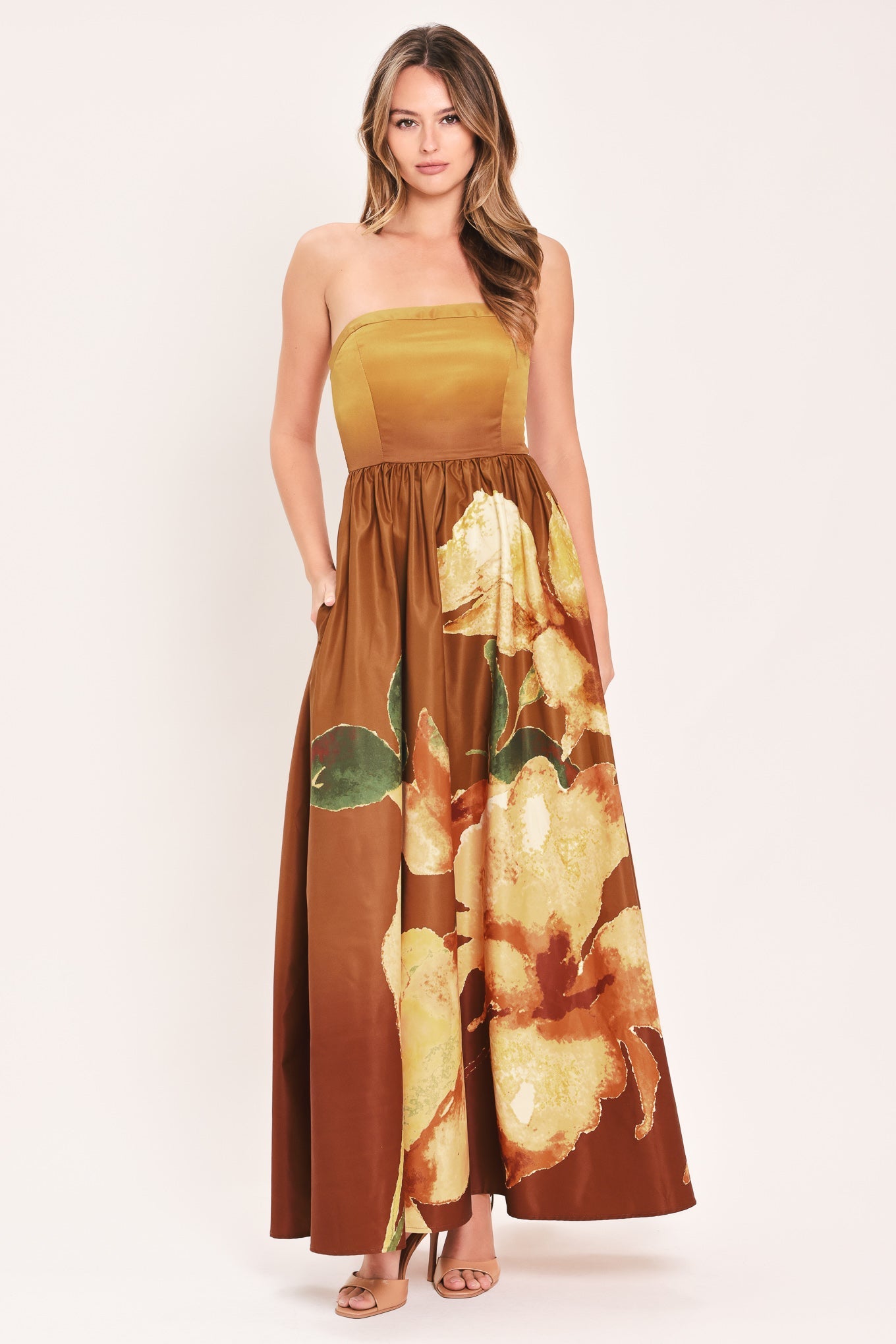 GOLDEN ROSE AFTERGLOW WOVEN MAXI DRESS