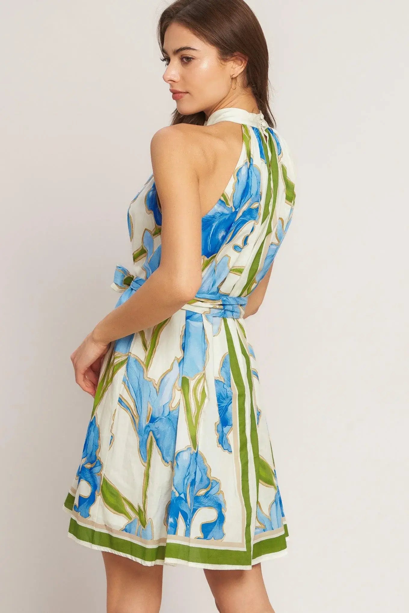 AZURE BLOOM HALTER WOVEN MINI DRESS - Flying Tomato - Flyclothing LLC