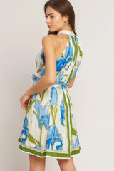 AZURE BLOOM HALTER WOVEN MINI DRESS - Flying Tomato - Flyclothing LLC