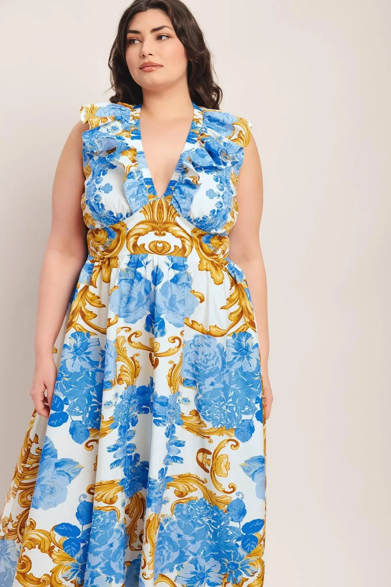 BAROQUE BLOOM WOVEN MIDI DRESS - Flying Tomato - Flyclothing LLC