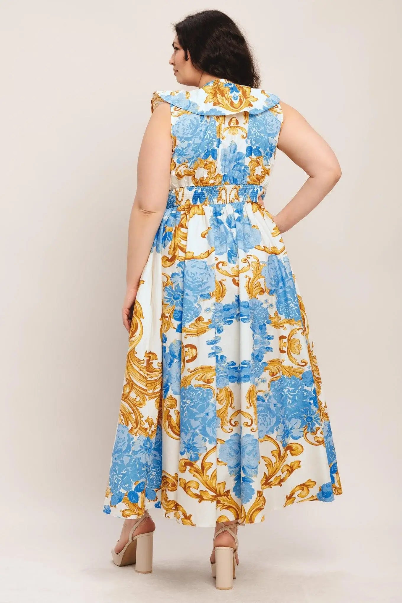 BAROQUE BLOOM WOVEN MIDI DRESS - Flying Tomato - Flyclothing LLC