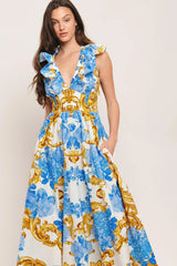 BAROQUE BLOOM WOVEN MIDI DRESS - Flying Tomato - Flyclothing LLC