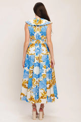 BAROQUE BLOOM WOVEN MIDI DRESS - Flying Tomato - Flyclothing LLC