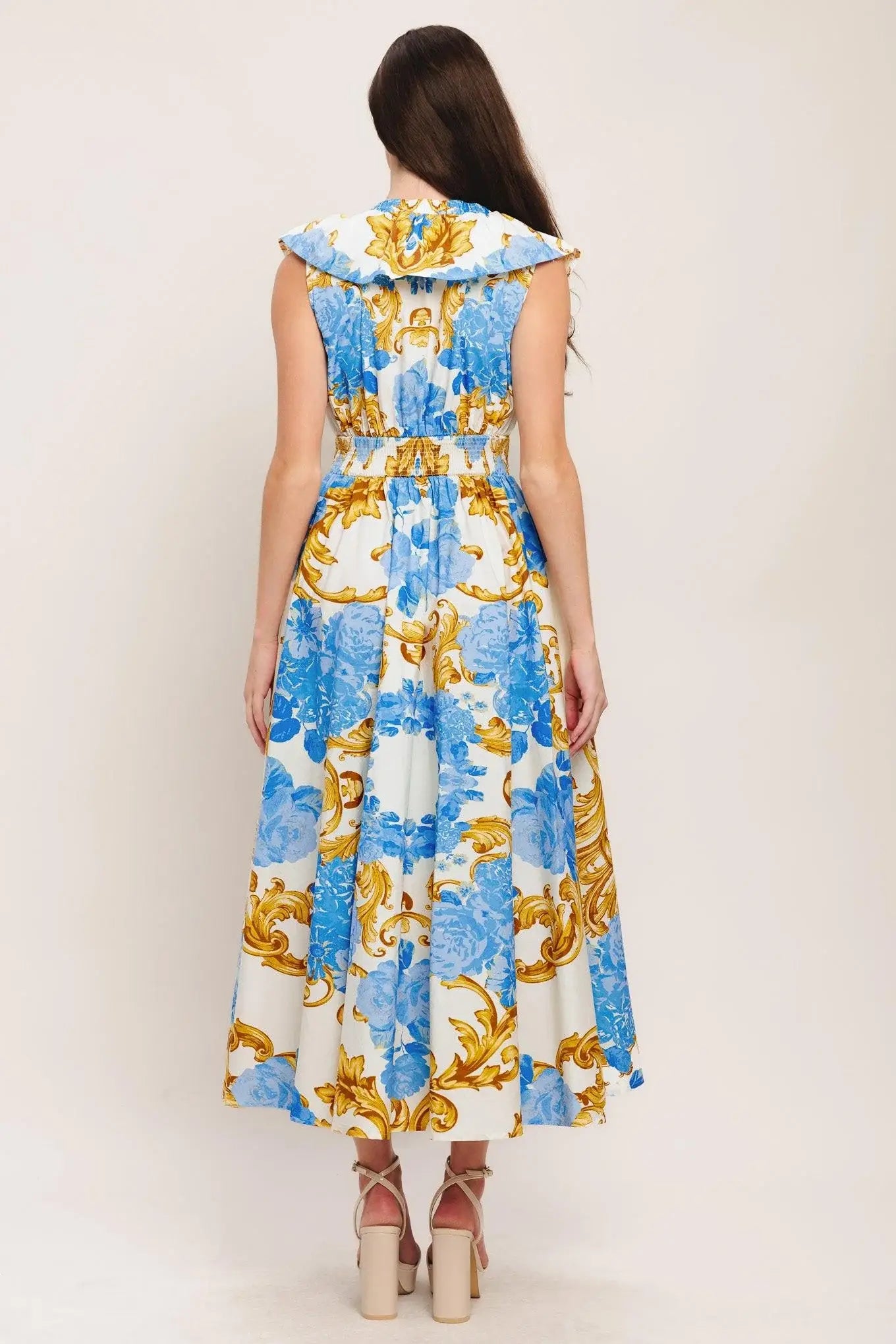 BAROQUE BLOOM WOVEN MIDI DRESS - Flying Tomato - Flyclothing LLC