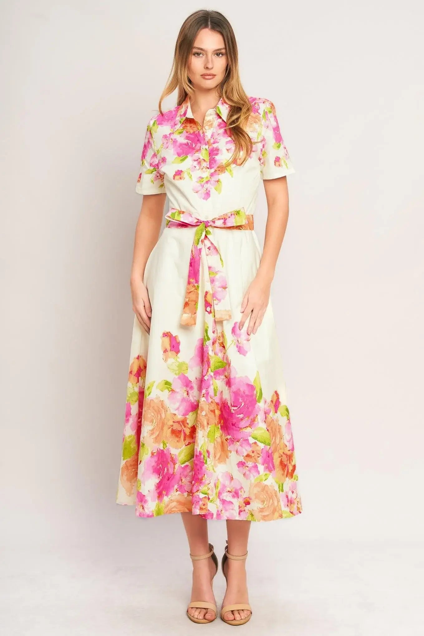 PEONY BLOOM WOVEN MIDI DRESS - Flying Tomato - Flyclothing LLC