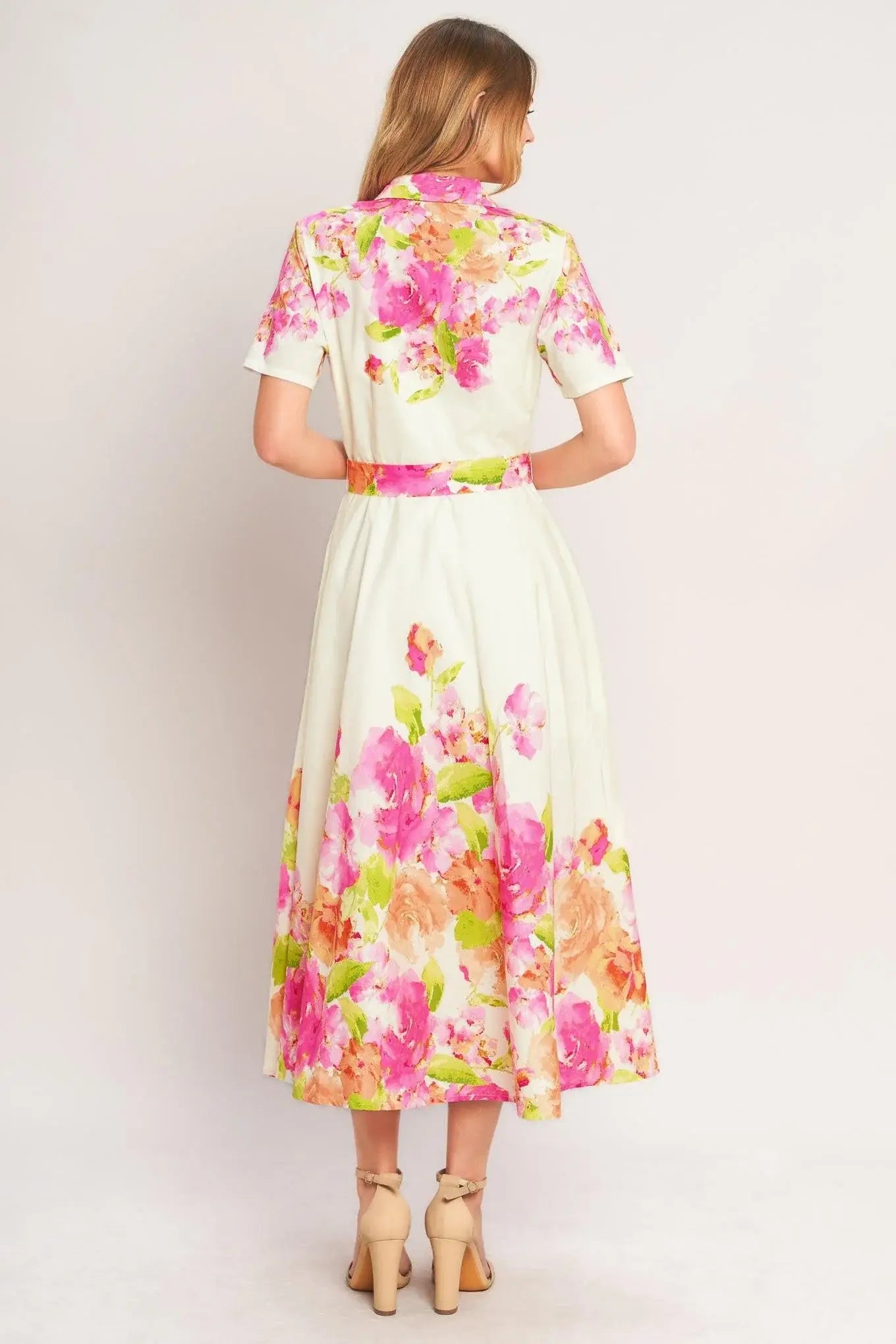 PEONY BLOOM WOVEN MIDI DRESS - Flying Tomato - Flyclothing LLC