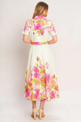 PEONY BLOOM WOVEN MIDI DRESS - Flying Tomato - Flyclothing LLC