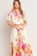 PEONY BLOOM WOVEN MIDI DRESS - Flying Tomato - Flyclothing LLC